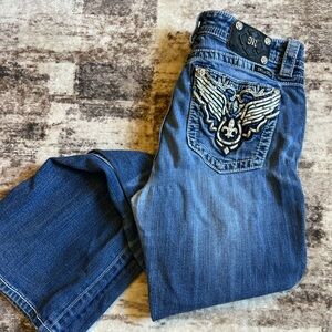 Miss Me Blue Boot Cut Jeans with Embroidery